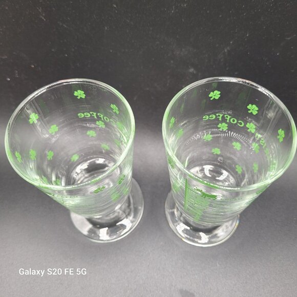 Libbey Vintage Irish Coffee Recipe Footed Clear with Green Shamrocks Glass Mugs - Picture 5 of 8
